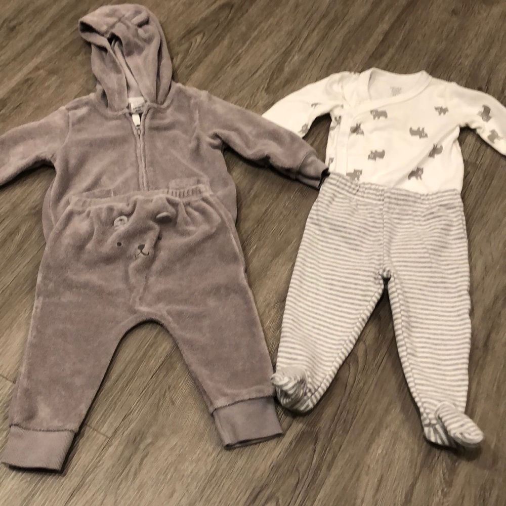 2 2 piece outfits. Gray and white baby boy